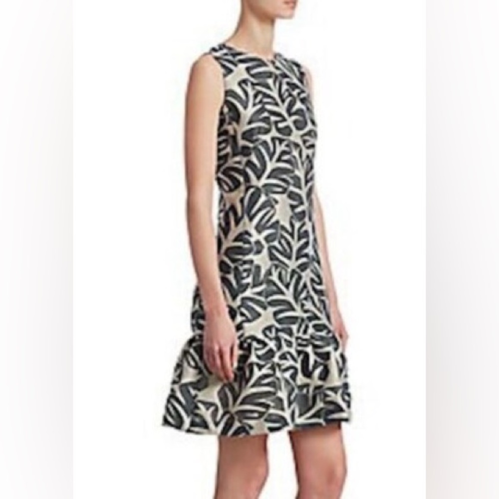 Akris Punto Black and Cream Leaf Print Mini Dress